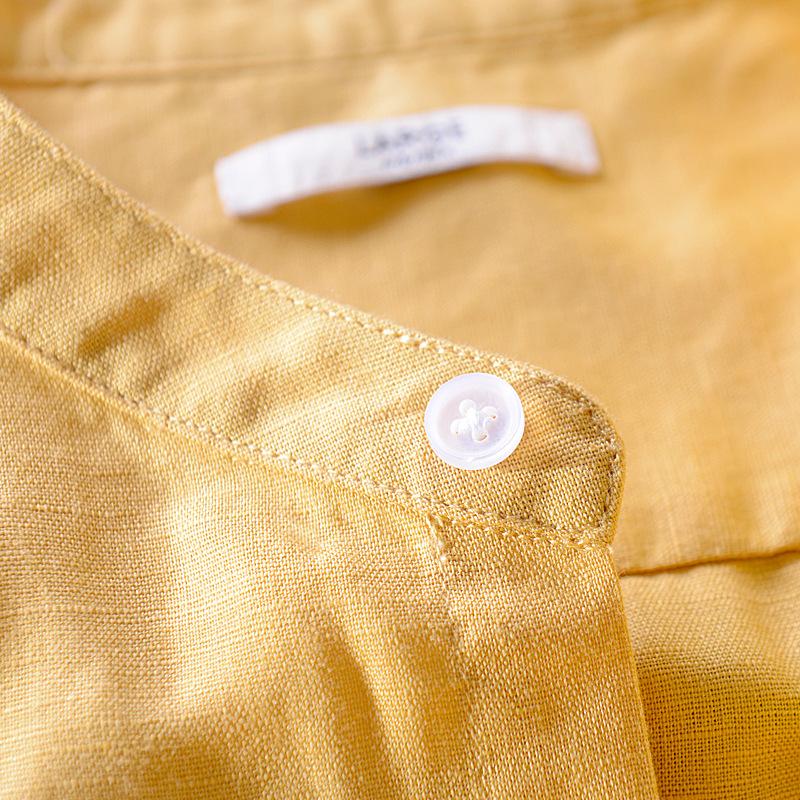 Базовая летняя рубашка для мужчин с воротником-стойкой, однотонная рубашка из хлопка и льна с коротким рукавом, размер 4XL, повседневные топы, пляжные дышащие мужские рубашки