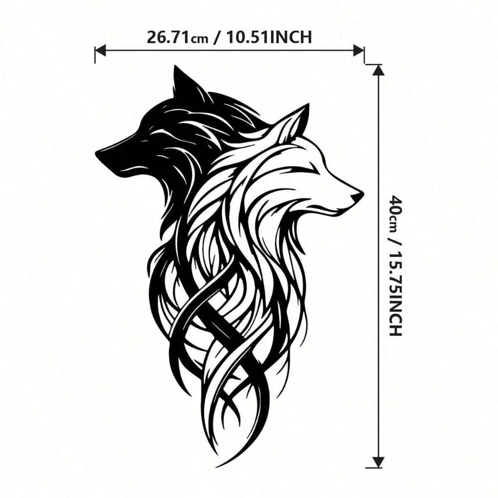 2pcs Wolf Metal Wall Decor, Black & White Twin Wolf Head Wall Art, Metal Wolf Wall Hanging, Wild Animal Decoration For Living Room, Office, Bedroom
