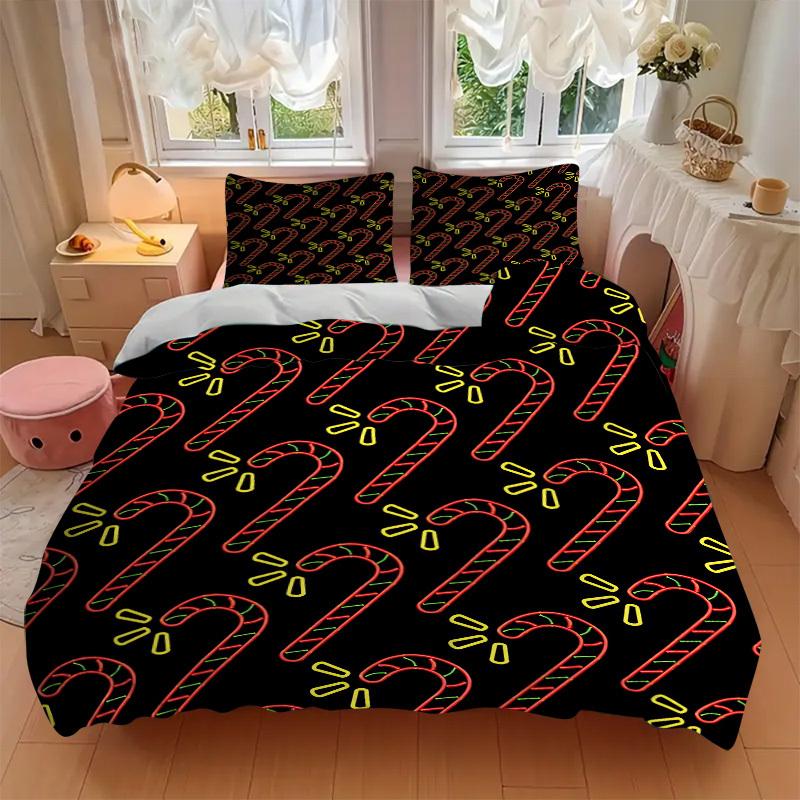 3Pcs Candy Cane Pattern Printed Bedding Set, Breathable And Soft,(Includes 1 Duvet Cover And 2 Pillowcases, Quilt Not Included) yy250815142