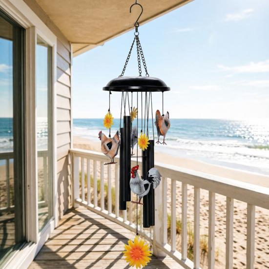 Chicken Wind Chime for Outside Rustic Metal Rooster Sunflower Wind Chime for Garden Patio Porch Lawn Yard Decor Gifts for Women Men Mother