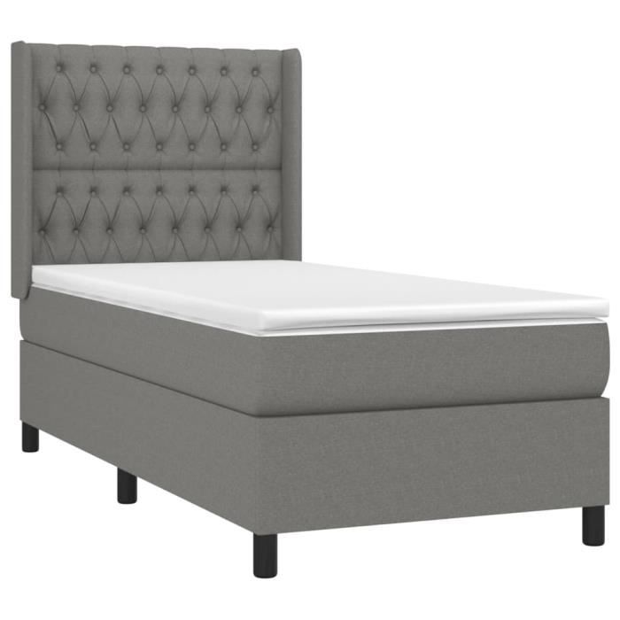 3131634 vidaXL Divan Bed and Mattress Dark Grey 90x190 Cm Fabric