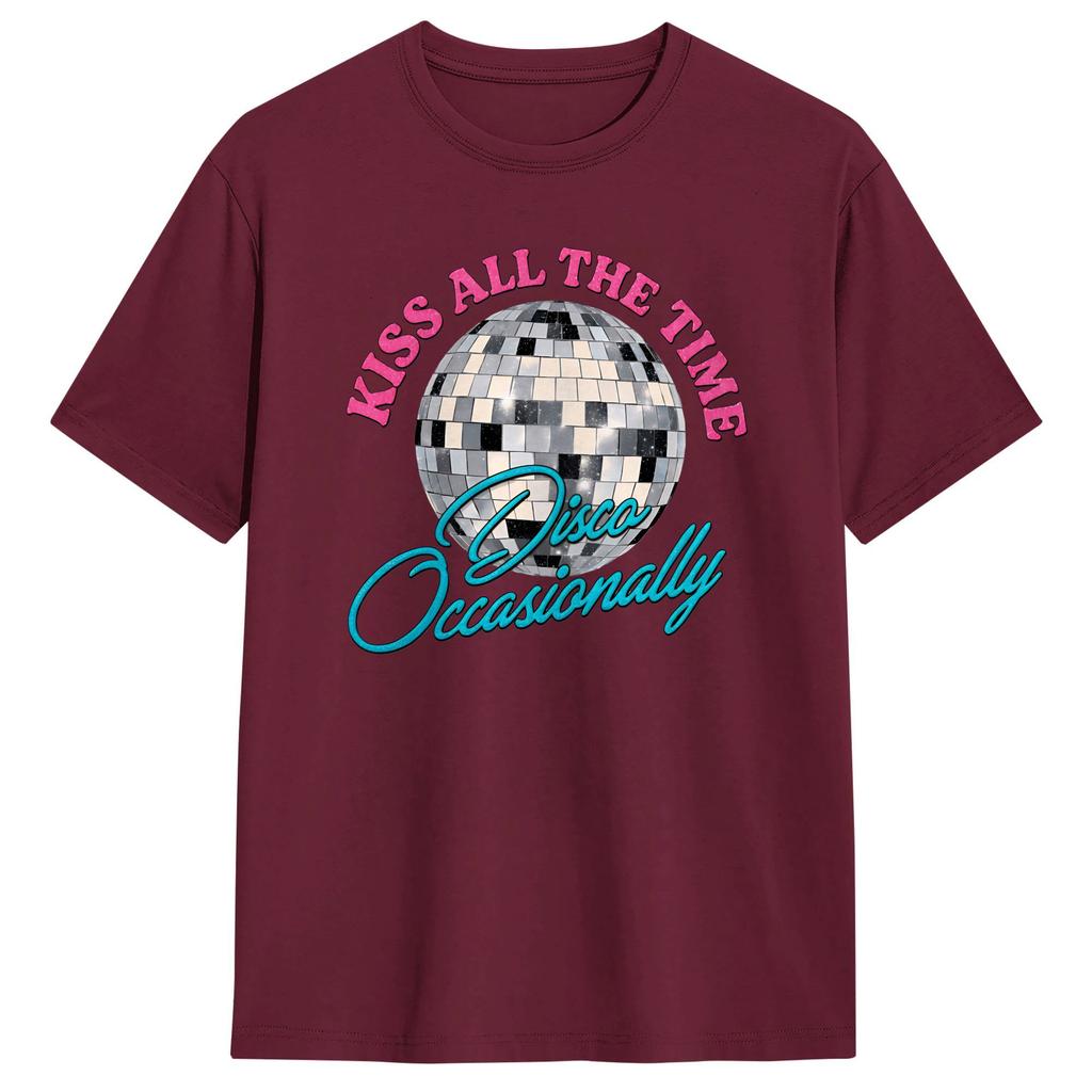 Harry Style Kiss All The Time Disco Occasionally Disco Ball T Shirts for Unisex Pure Cotton Casual TShirts Round Neck Tee Shirt