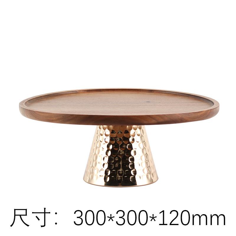 Light Luxury and High Feet Metal Hammer Base Fruit Bowl Ornaments Home Solid Wood Cake Dessert Display Tray Decorations Plate