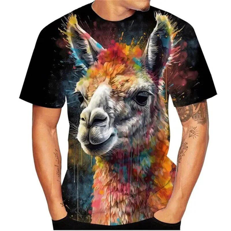 Alpaca Children's T-shirt with Interesting Animal Patterns Casual Loose Personalized Round Neck Short Sleeved Shirt