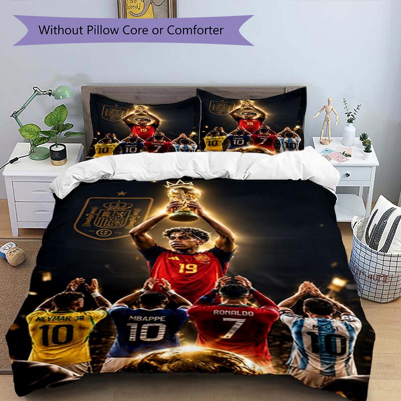 Messi Football World Cup Champion Bedding Set,Premium Bed Linen for Bedroom Home Decoration,Football Fan Collectible Gift,Easy Care Duvet Cover with P