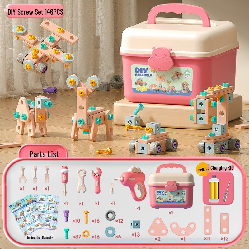 Ящик для инструментов Xiaobei Hippo: Электродрель и набор шурупов в стиле TikTok для детей
