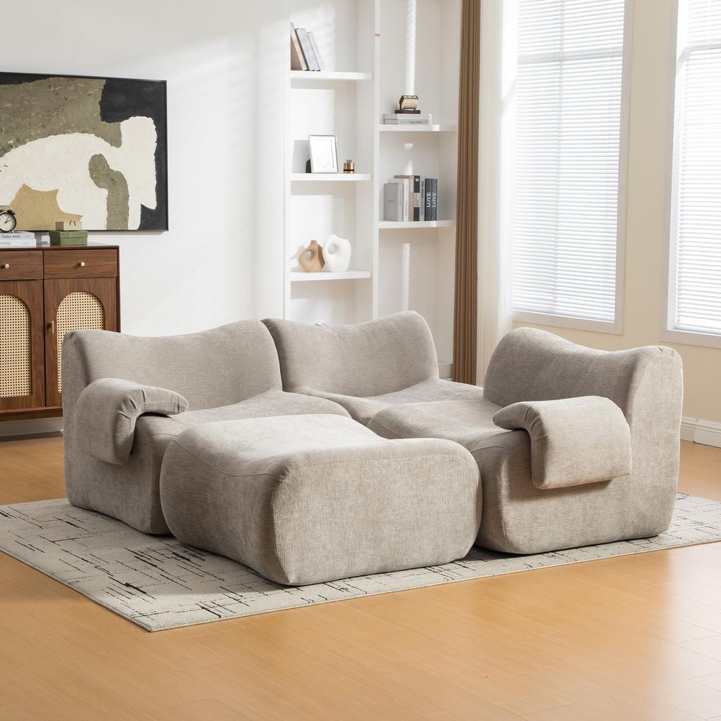 Modular Compression Sofa, Chenille Fabric, Filled with 30D High-Resilience Foam. Easy to Move, Non-Slip Base, Ideal for Living Room - Gray