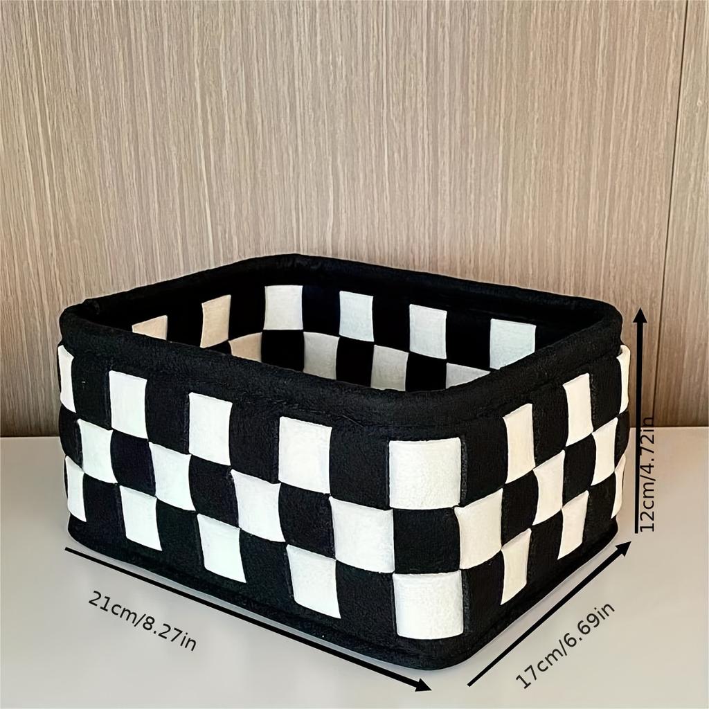 Versatile Black & White Plaid Storage Basket - Perfect for Cosmetics, Snacks, Toys, and Bedroom Essentials, Shelf Baskets