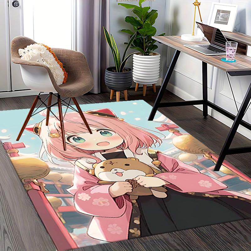 1pc Anime Cat Ear Girl Chair Mat - Cute Pink Floral Design, Non-Slip Office Rug for Home Decor, Seasonal Gift, Suitable for All Seasons.Q069