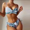 Women's Fashionable Printed Contrasting Color Sexy Split Bikini Swimsuit