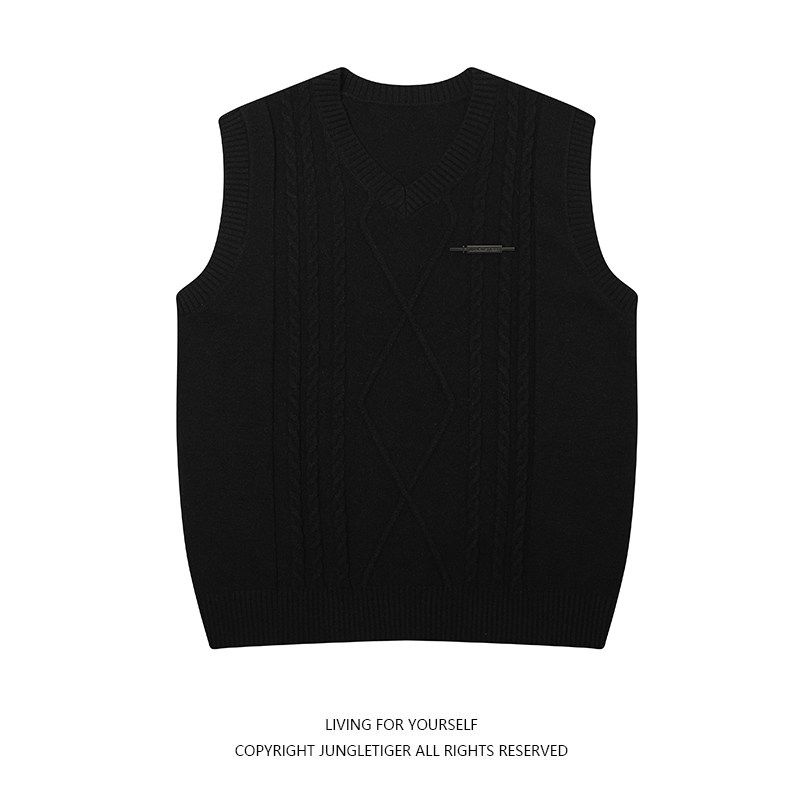 Jungle Tiger Homemade Brooch V-neck Twist Vest Vest Men and Women Lazy Retro Stacked Knitted Sleeveless Sweater