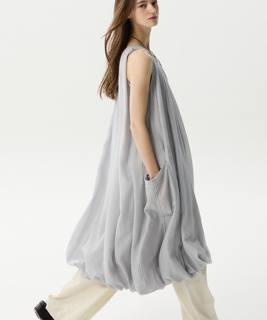 Mid And Row Balloon Sleeveless Dress(Grey)