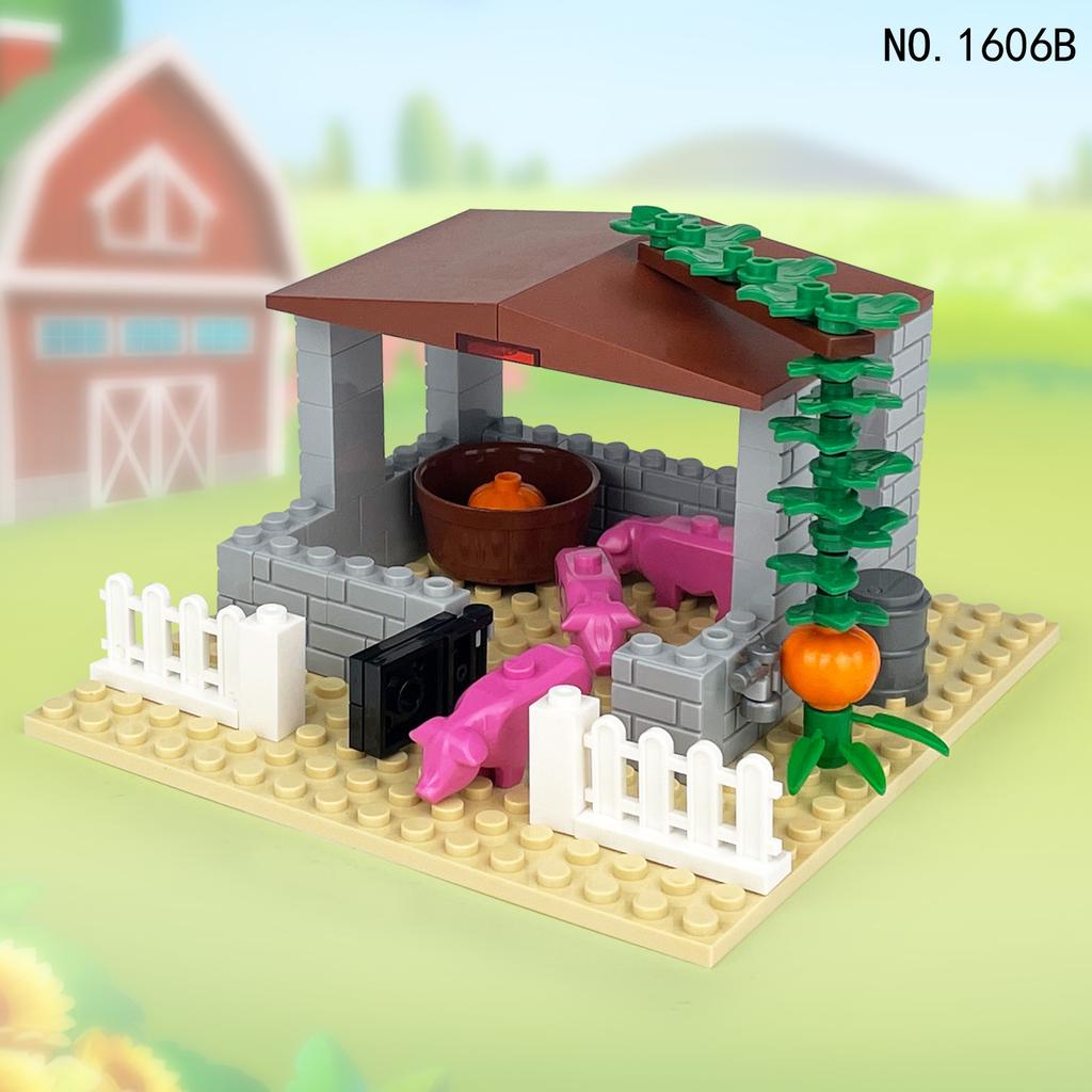 1606B Счастливая свиноферма Счастливая сцена на ферме Сборка аксессуаров Строительные блоки Игрушки