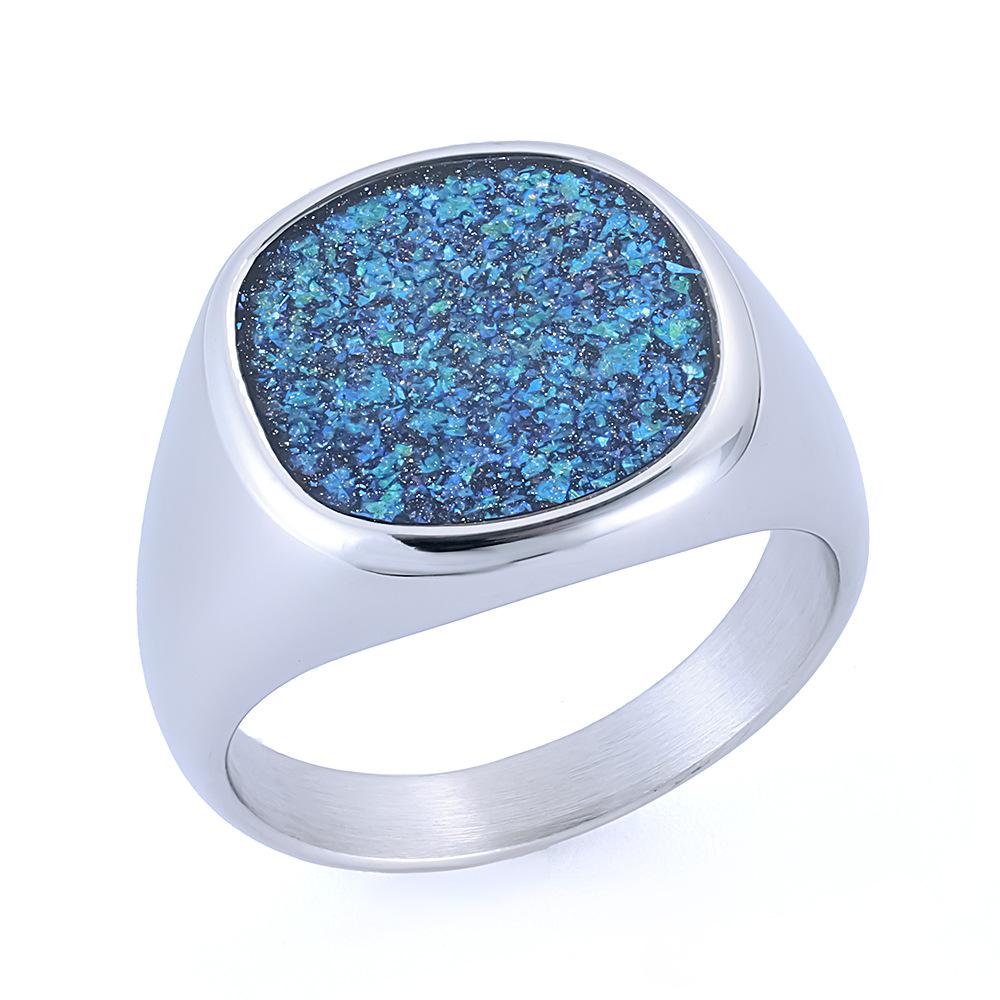 Персонализированное мужское модное мужское кольцо из эпоксидной смолы с раковиной абалона из нержавеющей стали, не тускнеющая бижутерия