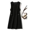 Consortium Gold Dress! Strong Push Popular Round Neck Bright Line Fine Grain Woolen Cotton Flat Bag Dress Fall and Winter