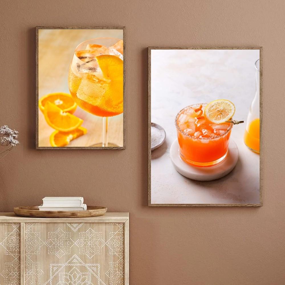1pc Cartoon Fruit Juice Mojito Aperol Spritz Vintage Poster Self-adhesive Art Poster Waterproof Paper Sticker Wall Decor