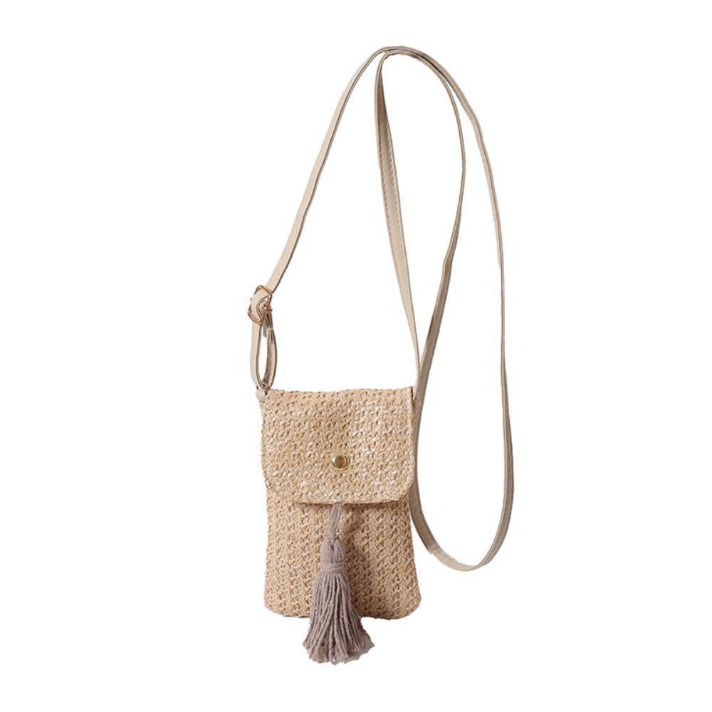 Weaving Straw Woven Handbag Long Tassel Korean Style Crossbody Bucket Bag Niche Design Solid Color Woven Beach Bag Summer