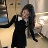 School Student Knitted Knit Black Dress Women Preppy Style Korean Fashion Kpop Long Sleeve Mini Short Dresses Autumn