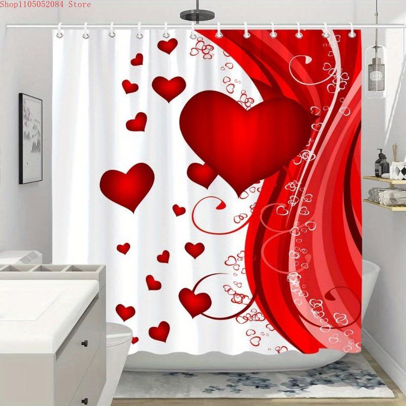 1 шт. шторка для душа на День святого Валентина в форме сердца - С крючками Водонепроницаемая Плесень-устойчивая Легко установить Моющаяся