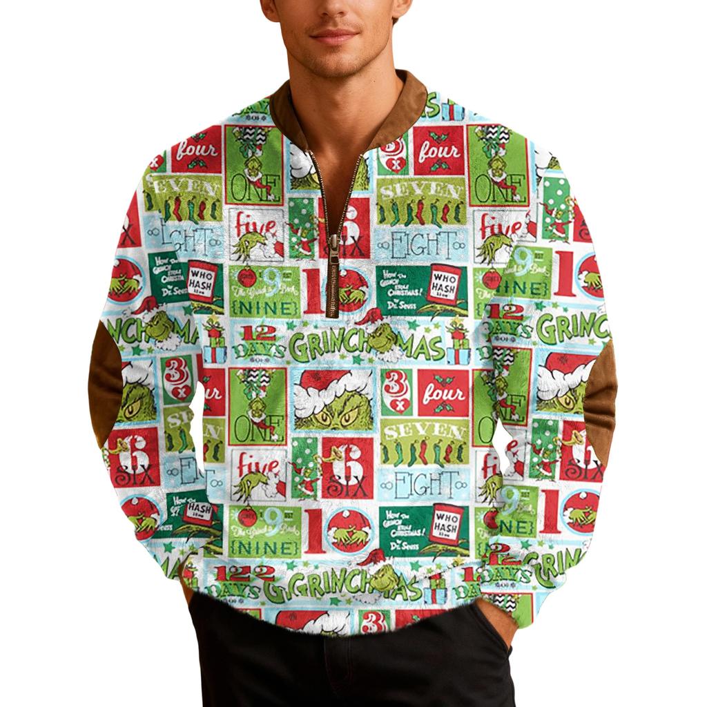 Мужские рождественские толстовки на молнии, рождественские пуловеры с воротником-стойкой