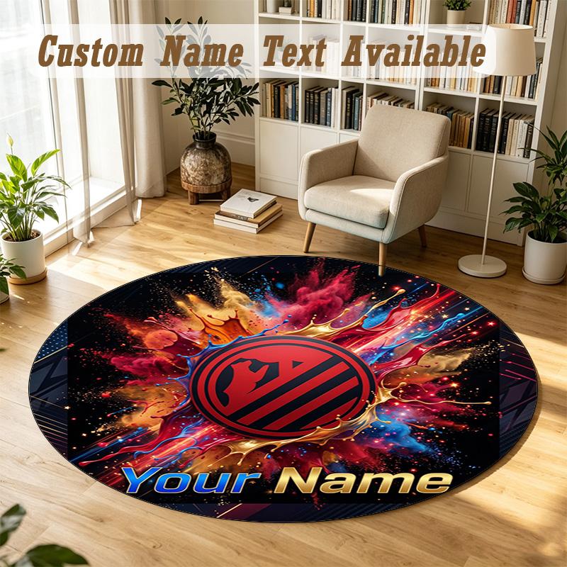 Round Rug Custom NameAtletico Madrid Pattern Non Slip Carpet Home Floor Decor