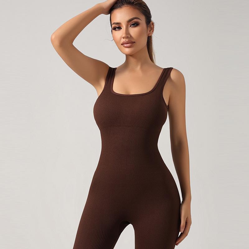 Бесшовный эластичный комбинезон в рубчик: Европейский и американский фитнес-боди для йоги