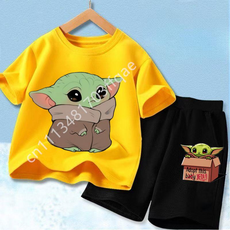 New Star Wars Yoda Baby Yoda Print Kids T Shirt Set Casual Short Sleeve Tee Boys Girls Toddler 2026 Summer Top
