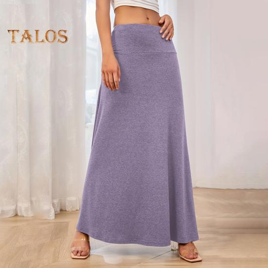 Elastic Women Maxi High Skirt Waist Aline Long Skirt Solid Color Design Casual Knitting Skirt Spring Autumn Daily Wear