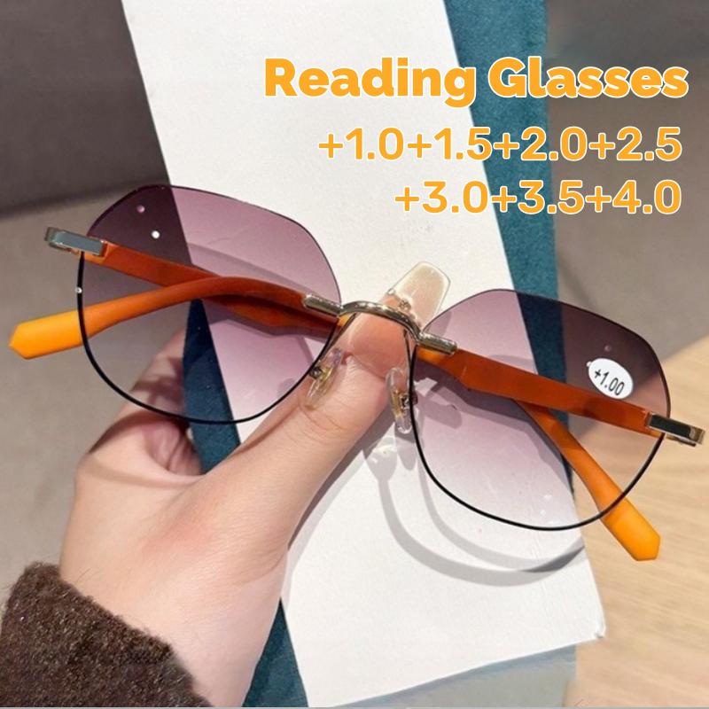 Ретро Круглая Оправа Защита от Солнца Очки для Пресбиопии Модные Спортивные Цветные Блокировки Трендовые Металлические Безободковые HD Очки для Чтения