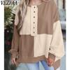 Women's Fashion Casual Spring Autumn Colour Block Print Long Sleeve O-Neck Blouses & Shirts