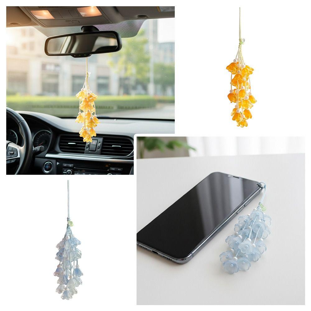 Transparent Car Hanging Ornament Crystal Flower Bellflower Flower Car Ornament Wrist Strap