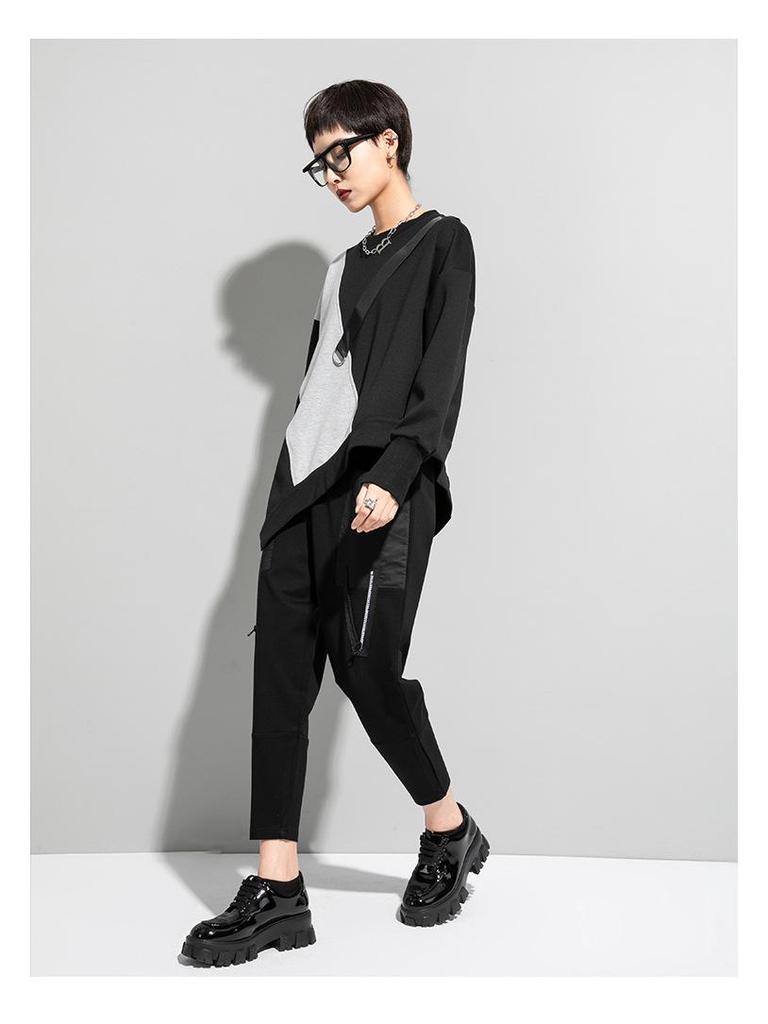 Европейско-американская осенняя футболка с цветными блоками для полных женщин, повседневная, с длинным рукавом