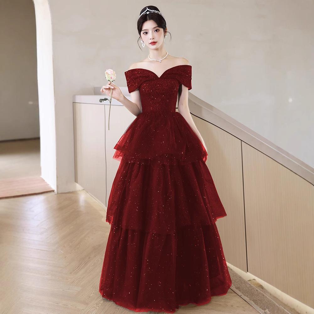 Toast Bride 1011 Новое Летнее Женское Высококачественное Красное Помолвочное Вечернее Платье Платье Легкая Роскошь Нишевое Атмосферное Свадебный Банкет