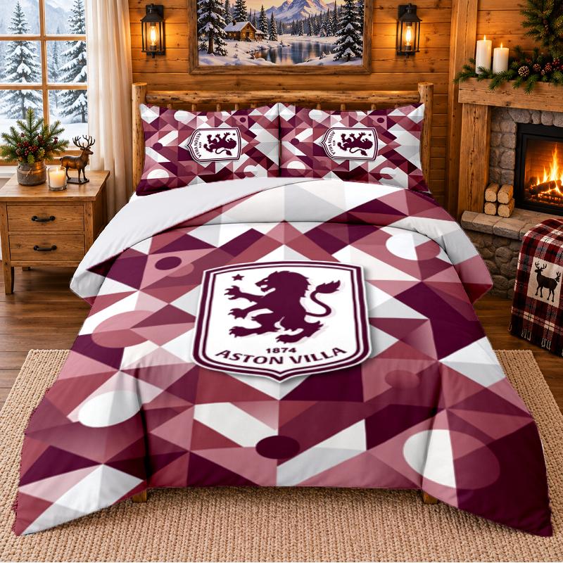 Printed 3Pcs Bedding Set Aston Villa Football Pattern Bed Sheet Pillowcase For Bedroom Decor