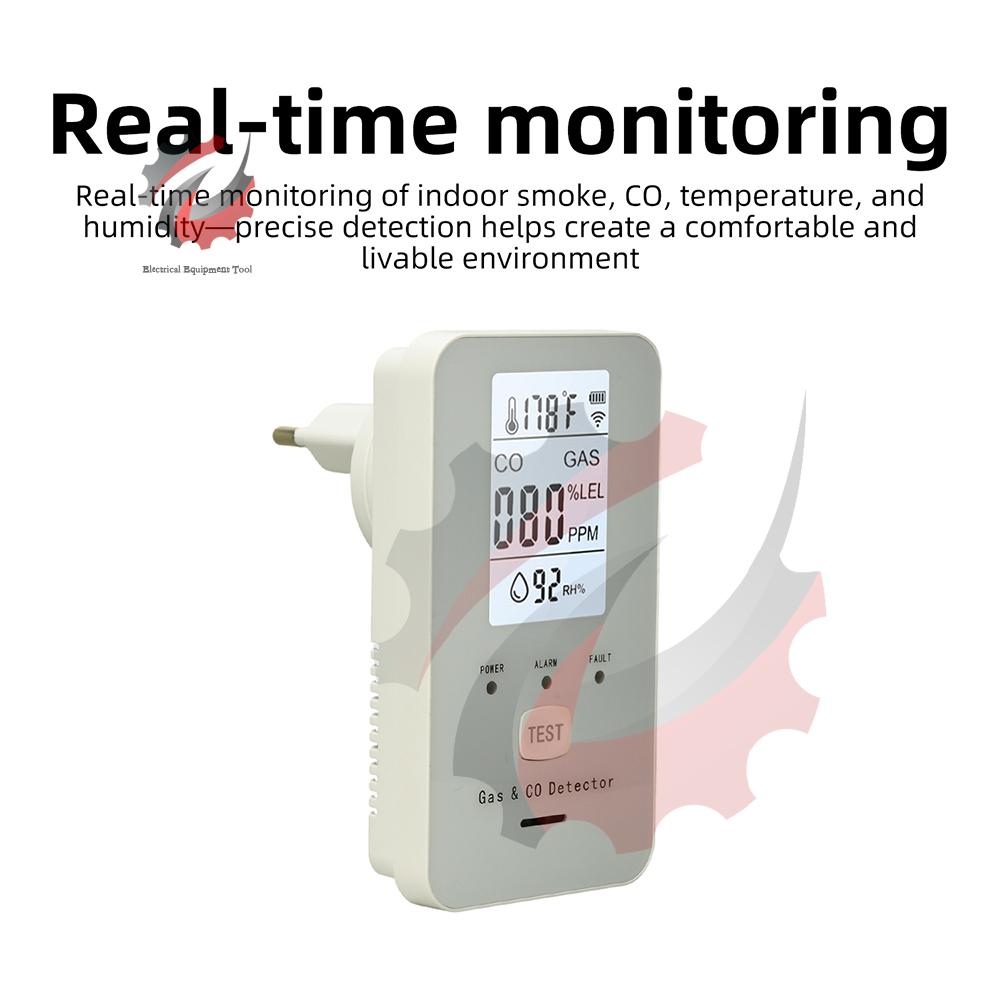 4 in1 Gas CO Detector Carbon Monoxide Detector Plug in Natural Gas Detector Temperature Humidity Gas Alarm For Home RV Travel