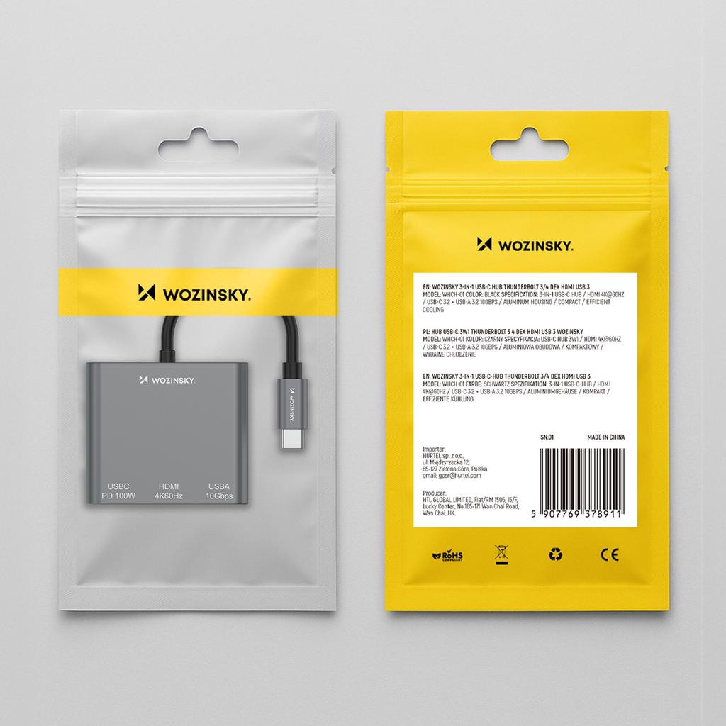 Хаб-разветвитель USB-C на USB-C USB-A HDMI PD 10 Гбит/с 4K - серый