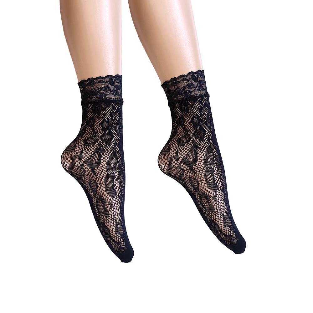 Летние кружевные носки-сетка до щиколотки Black Pearl - Дышащие, невидимые чулки больших размеров