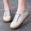 Women's Korean Style White Elastic Band Slip-on Sneakers - Soft Sole, Hollow Design Leather Flats