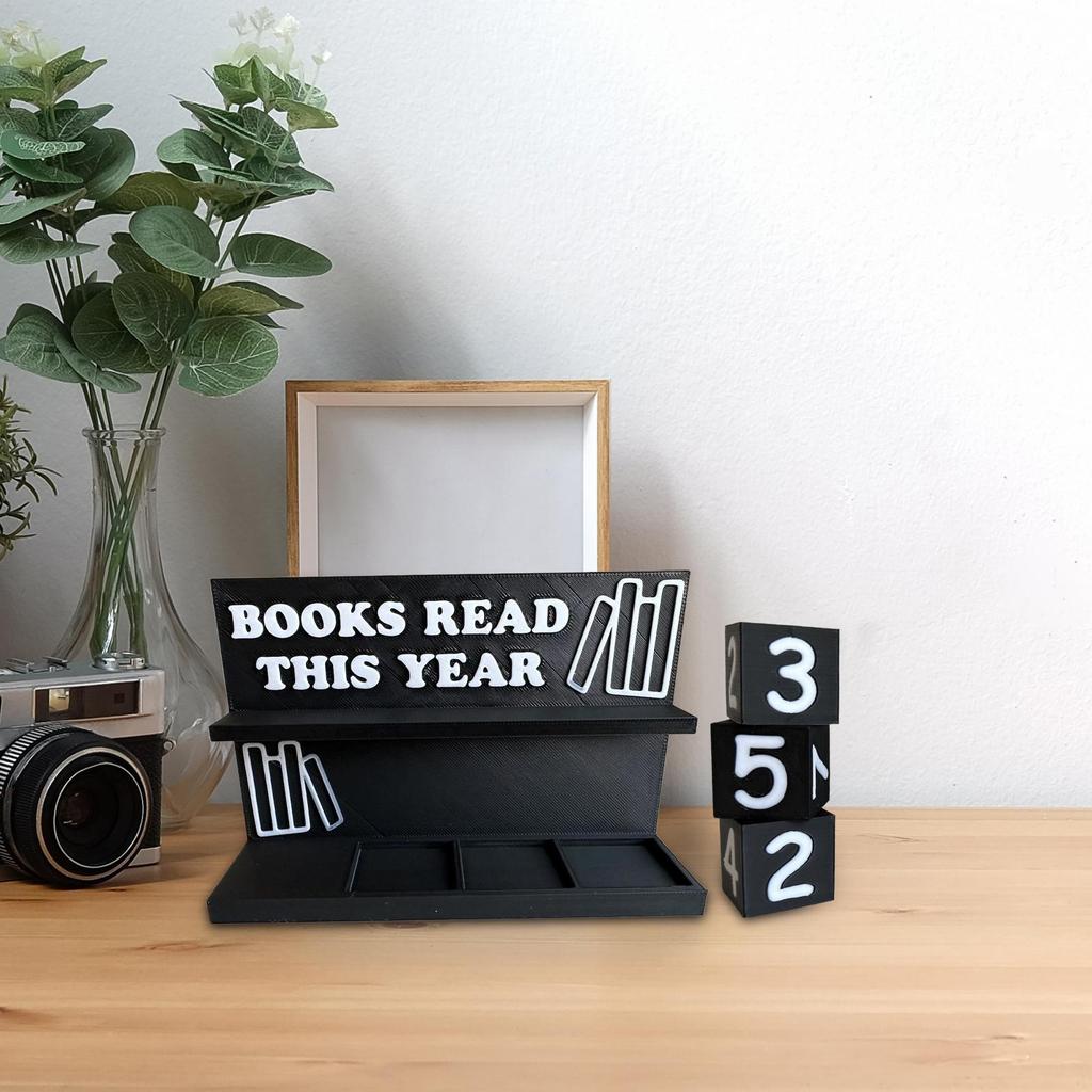 Счетчик книг 3D-печатный Маленький знак отслеживания книг Современный счетчик чтения Книги, прочитанные в этом году Считающие украшения Многоцелевой