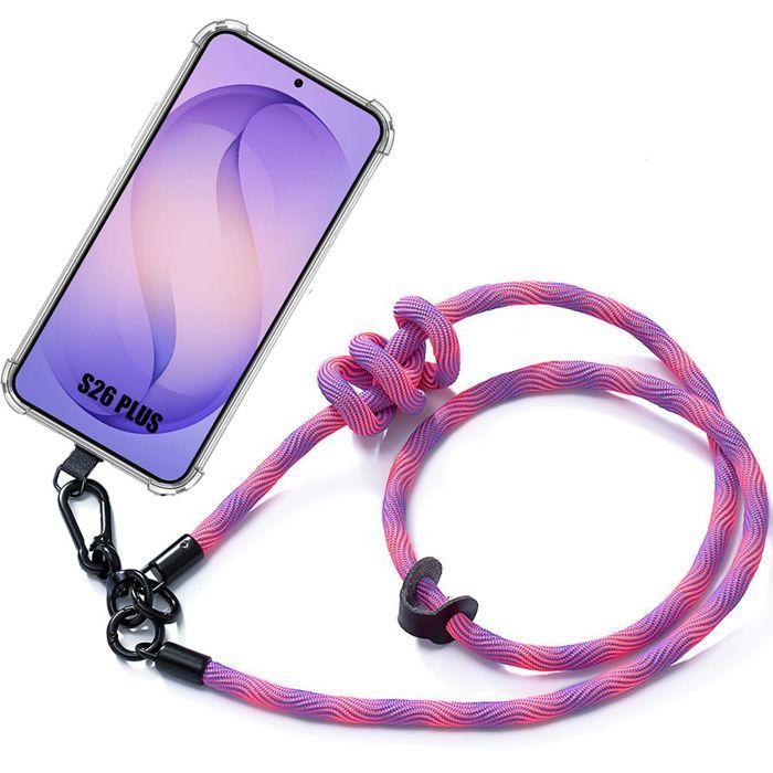 Coque pour Samsung Galaxy S26 Plus, Protection Transparente Antichoc avec Cordon Amovible Rose