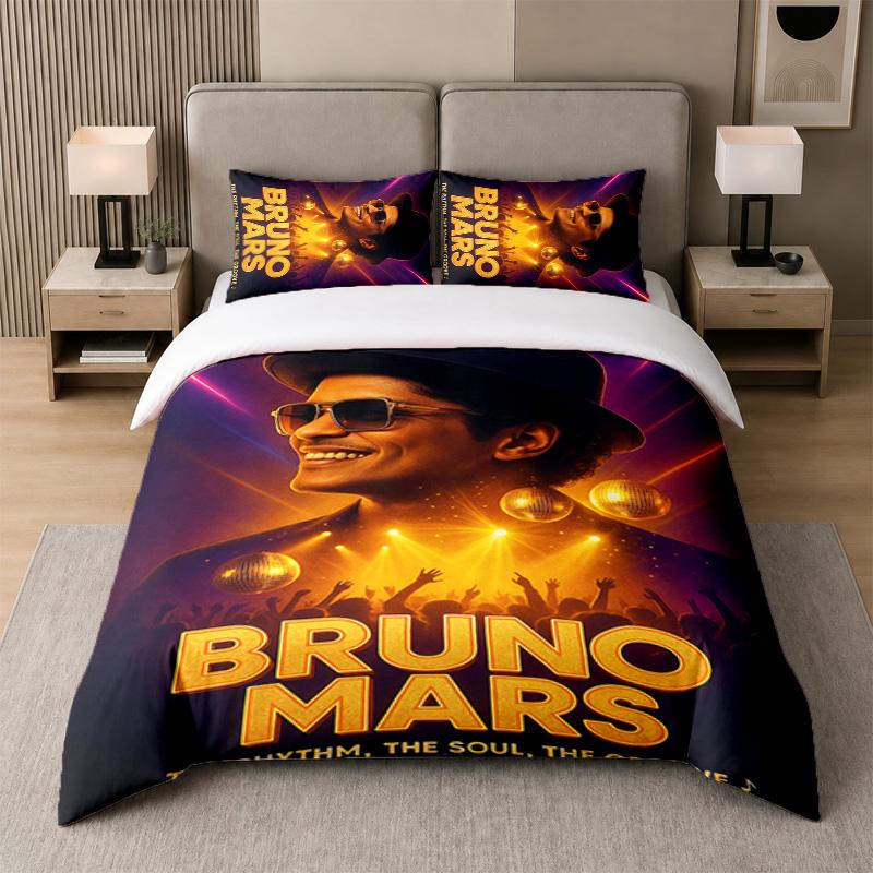 3Pcs Bed Set,Bruno Mars 1 Duvet Cover and 2 Pillowcases, Printed Bedding Decor For Guest Room