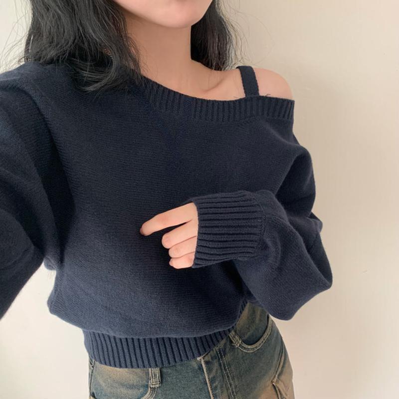 Winter Solid Vintage Knitted Pullovers Women Sexy Off Shoulder Sweaters Fashion Tops Female Fashion Casual Chic Clothes