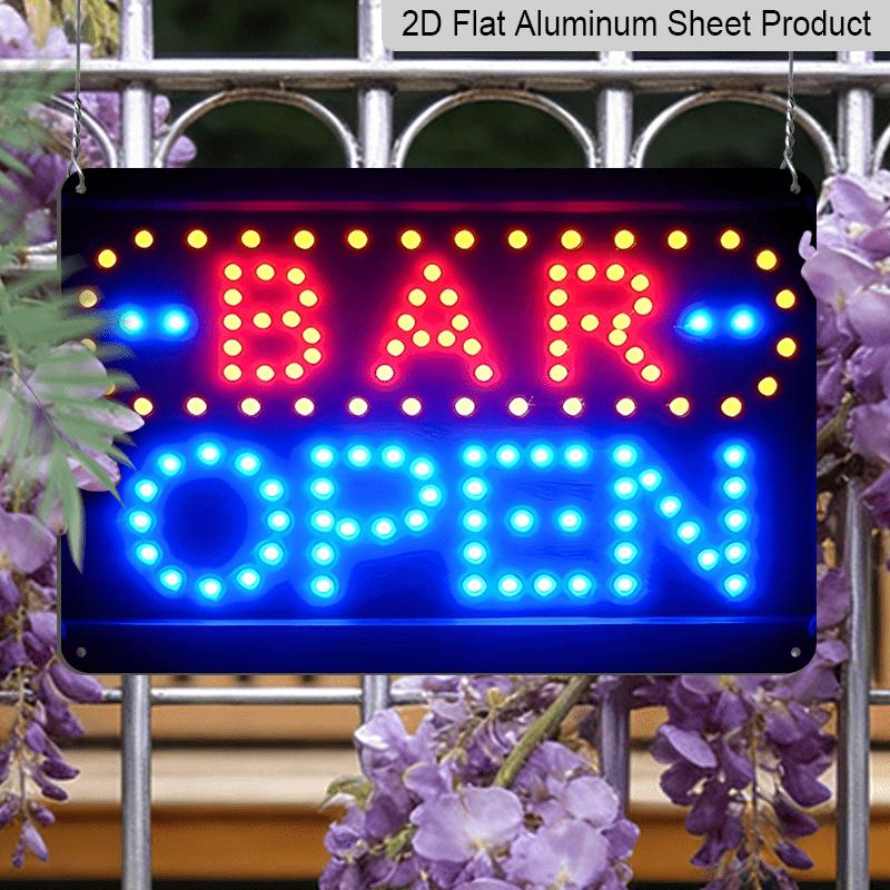 2D Flat, 1pc Neon-Style Metal Sign "Bar Open" - Bright Red and Blue Light, Durable Aluminum for Home, Garden, Garage, Bedroom, for Man Cave, Cottage
