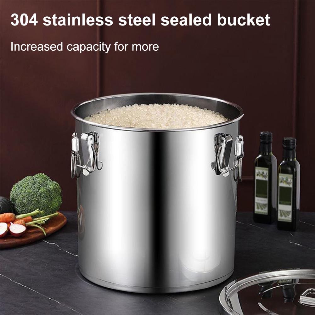 6/12L Stainless Steel Kitchen Canister with Seal Lid Food Oil Sugar Milk Storage Bucket with Handles for Household Kitchen
