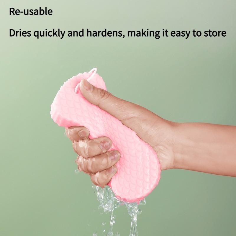 1PC Fish Scale Bath Scrubbing Sponge with Mud Scrub Towel Miracle Baby & Children's Bath Towel Gentle on Skin, Painless Baby Scrub