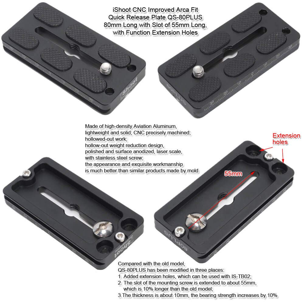 Быстросъемная площадка iShoot 80 мм с металлической рукояткой для большой камеры, совместимая с Nikon и D6, Canon EOS и 1DX, и подходящая для зажимов шаровой головки штатива