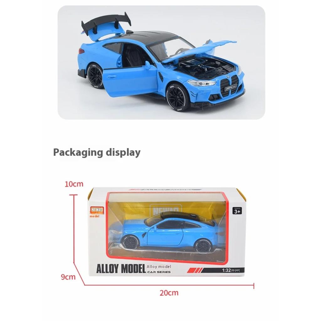 1/32 BMW M4 Coupe Sports Car Alloy Die Casting Metal Model Sound & Light Pull Back Toy Trendy Collect Ornament Boys Toy Present
