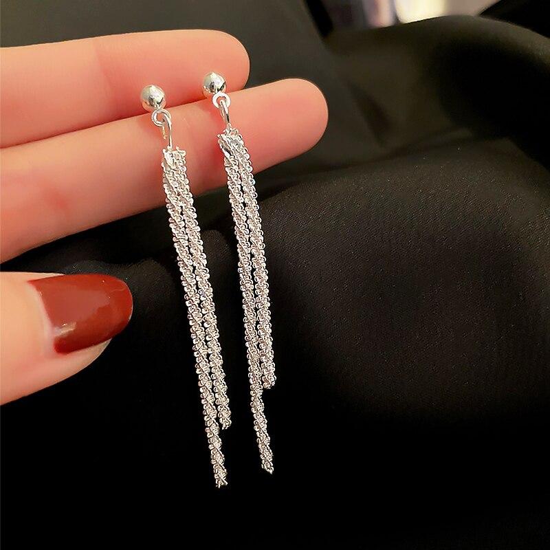 Трендовая длинная проволочная цепочка с кисточками и нитью, серебряные сердечки, бусины, подвески, серьги-подвески, женские прямые висячие серьги, ювелирные изделия LXY