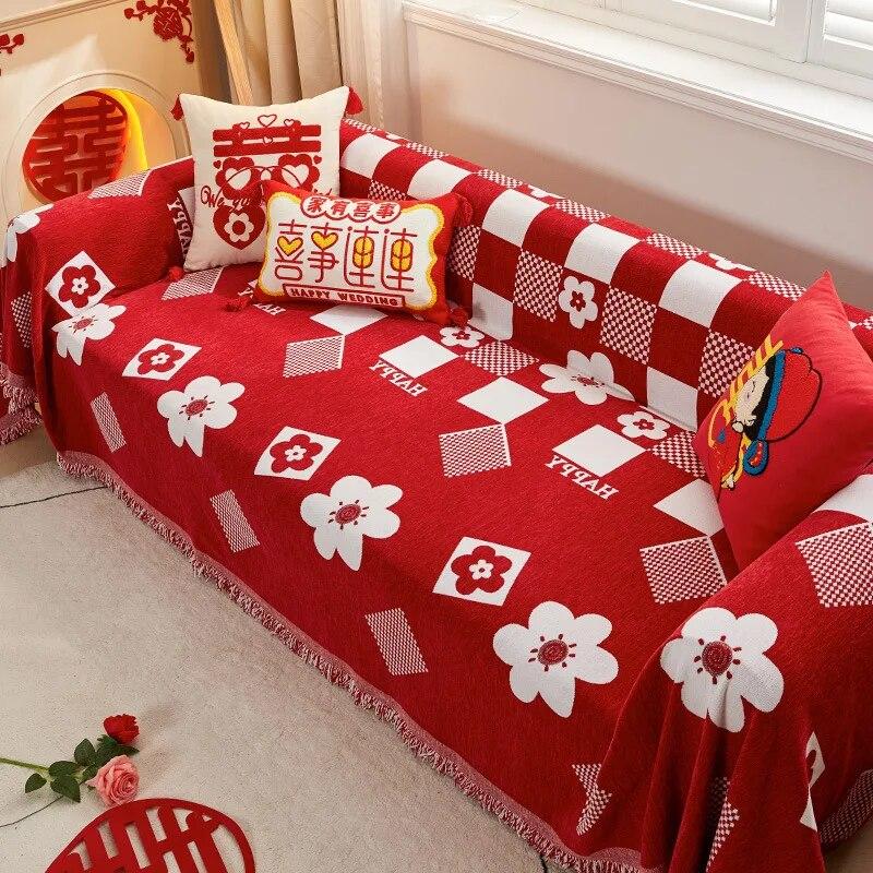 Китай красный синель диван чехол ткань диван одеяло чехол полное покрытие универсальный диван полотенце чехол пыленепроницаемый диван наволочка