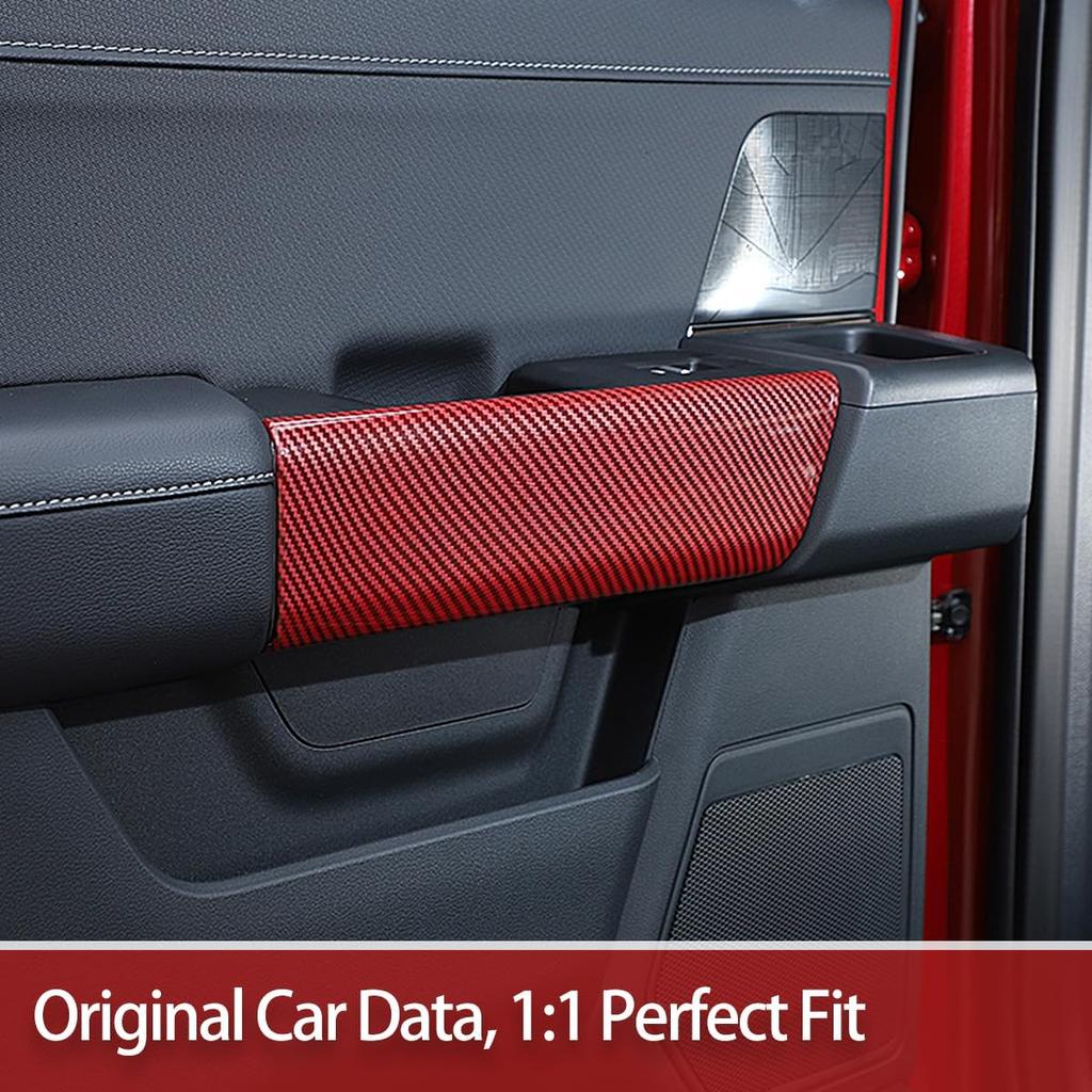 Interior Upgrade Accessories Rear Door Inner Handle Panel Trim Cover Sticker Protector for Ford F150 Raptor 2021 2022 2023 2024 2025 Red Carbon Fiber